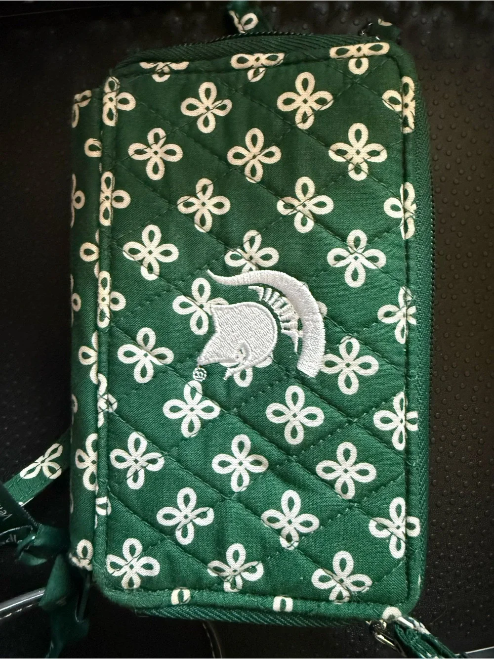 Vera Bradley Michigan State Green Quilted Wristlet with White Embroidered Motif